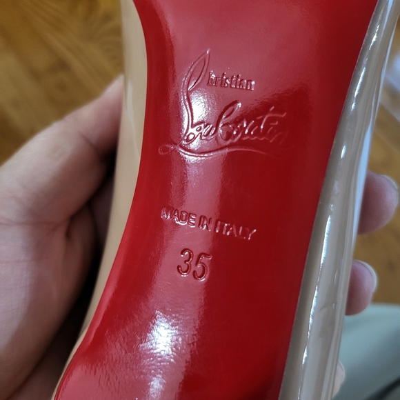 Christian Louboutin Nude Patent Heels with Red Soles - Picture 11 of 12